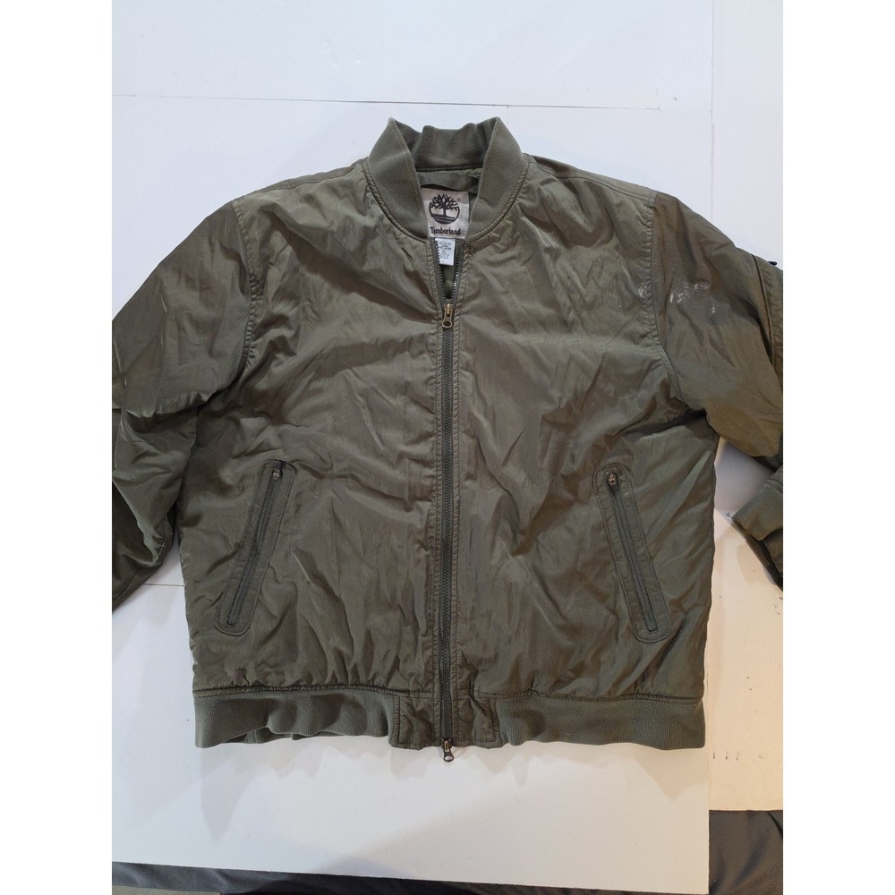Timberland Men's Bomber Jacket Size Large Green Puffer Full‎ Zip Quilted Lined L